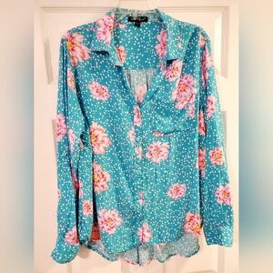 Teal Floral Blouse By Velvet Heart